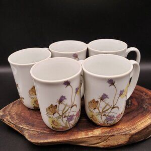 Set of 5 Enesco Nature Garden Society Butterfly & Wildflower Mugs 1975 Floral